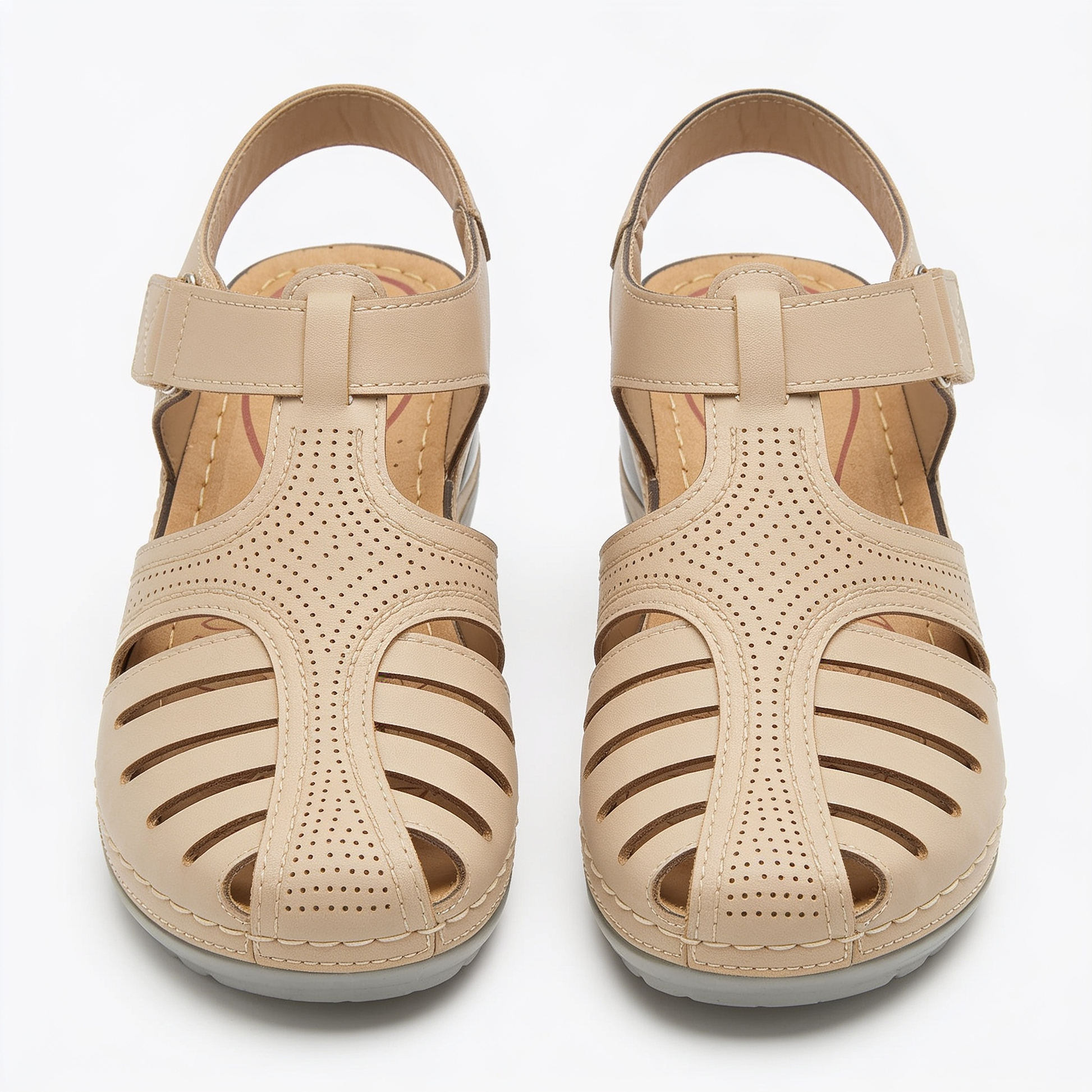 Women's Closed Compensated Sandals Beige – fond blanc