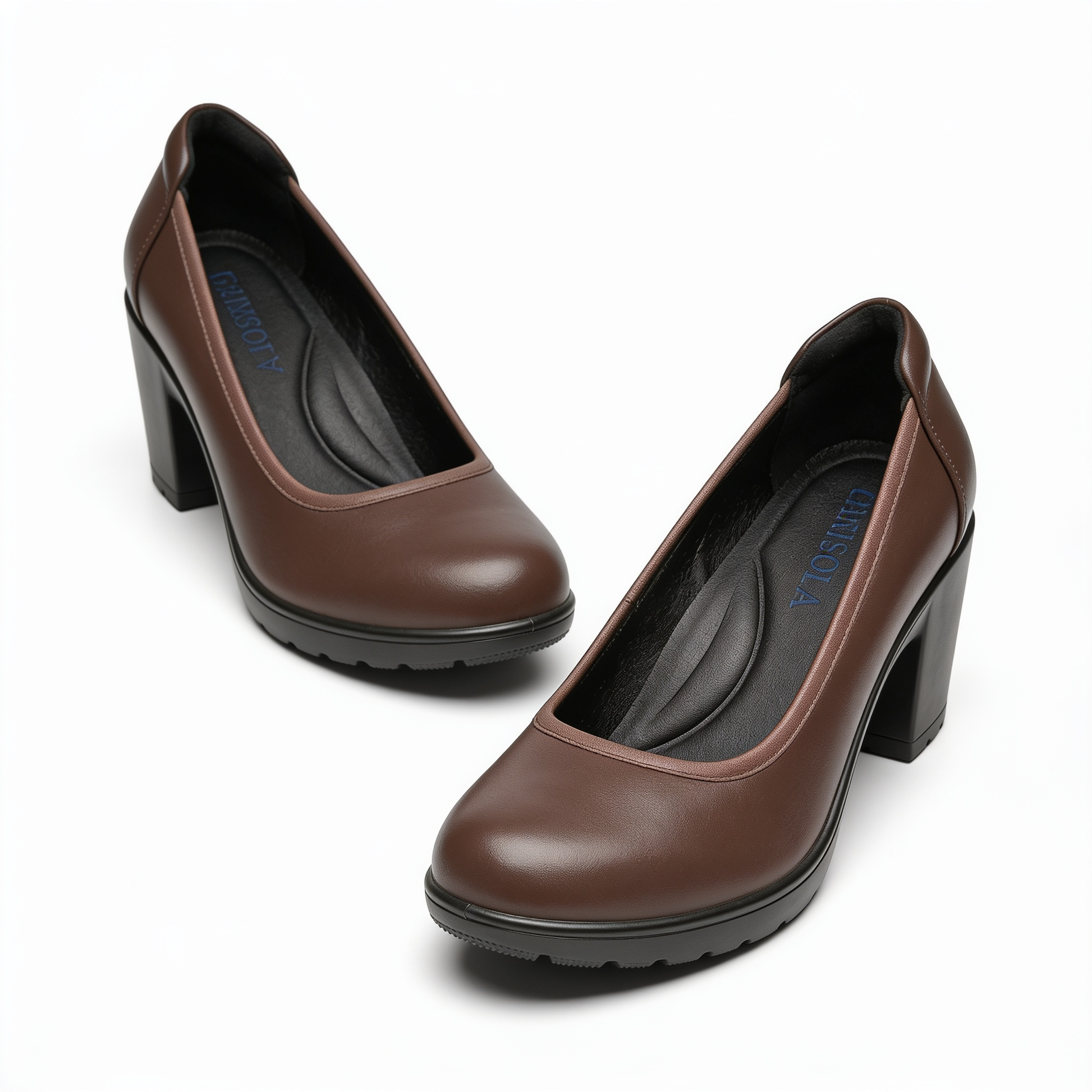 Escarpins Femme Marron à Talon Bloc - fond blanc