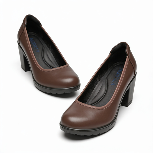 Escarpins Femme Marron à Talon Bloc - fond blanc