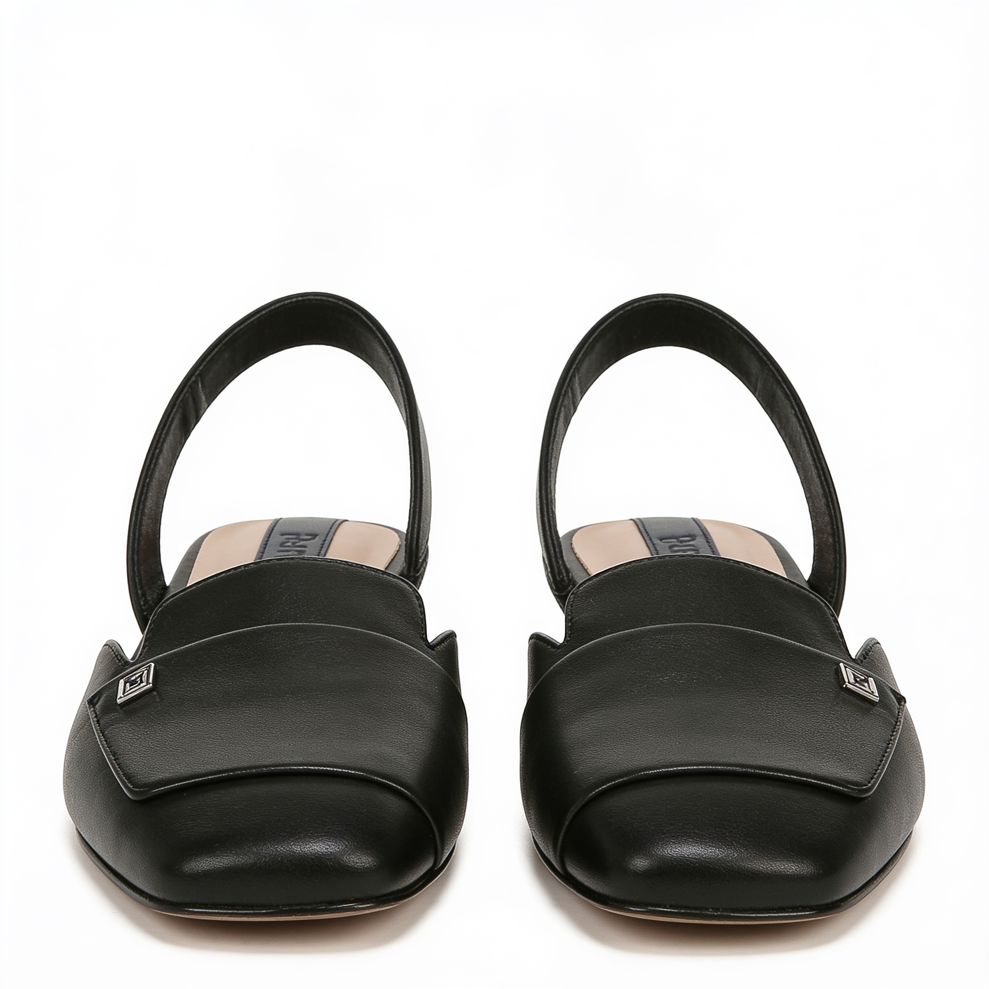 Women's Black Leather Slingback Ballet Flats Square Toe – fond blanc