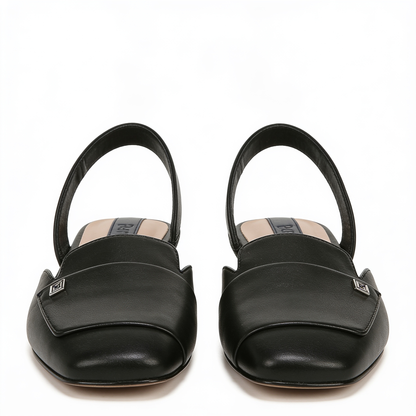 Women's Black Leather Slingback Ballet Flats Square Toe – fond blanc