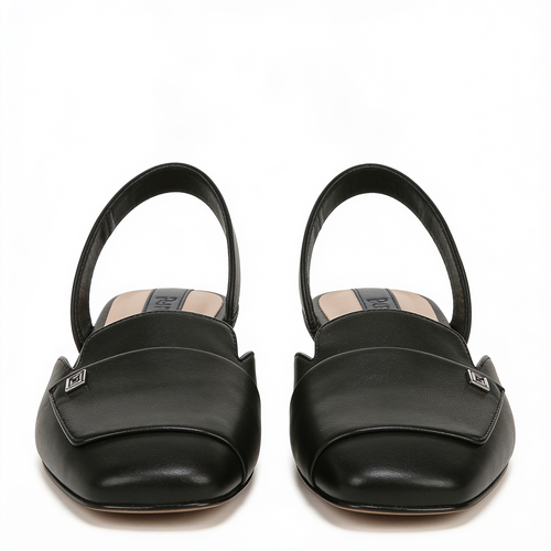 Women's Black Leather Slingback Ballet Flats Square Toe – fond blanc
