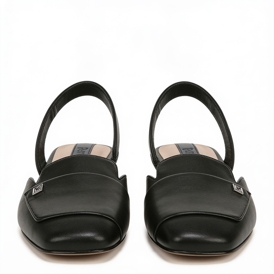 Women's Black Leather Slingback Ballet Flats Square Toe – fond blanc