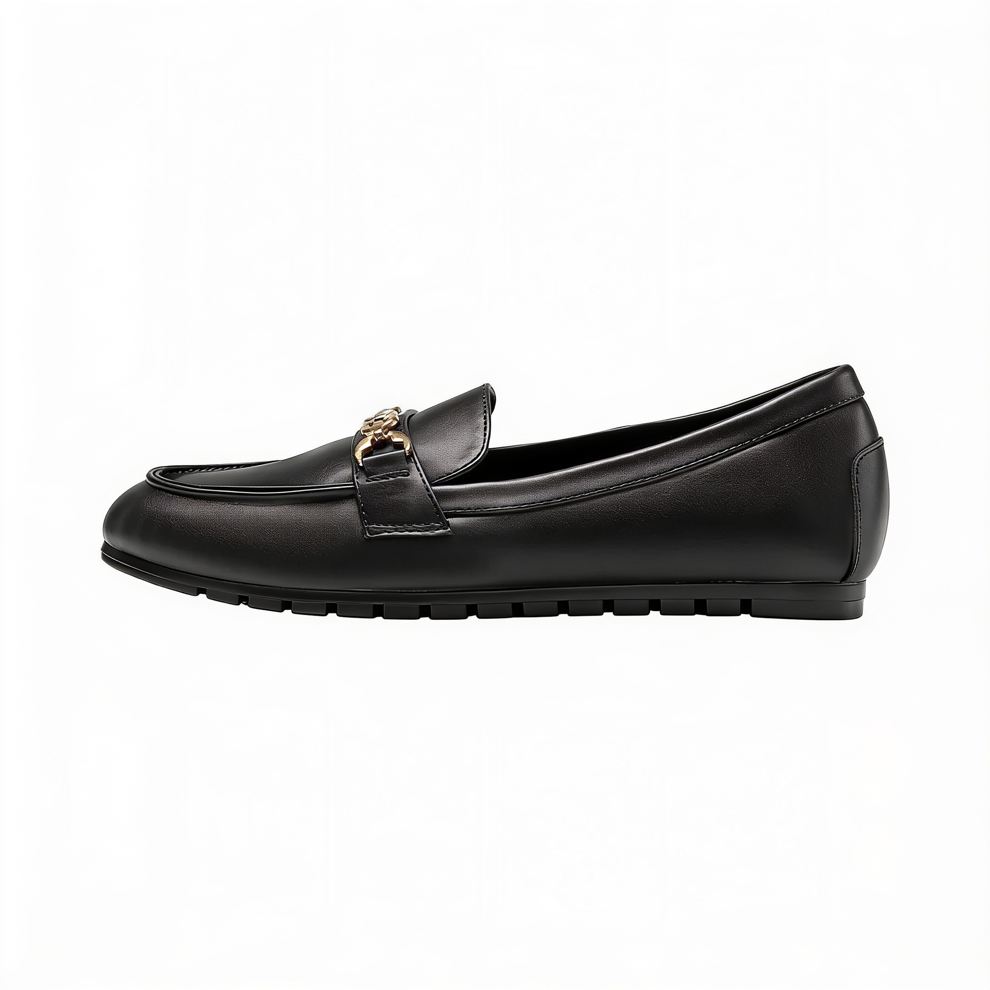 Women's Black Leather Loafers With Gold Accent Detail – fond blanc
