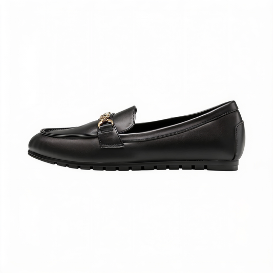 Women's Black Leather Loafers With Gold Accent Detail – fond blanc