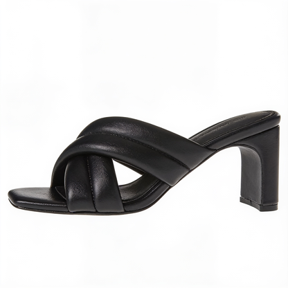 Women's Black Sandals Block Heel Ankle Strap Velcro – fond blanc