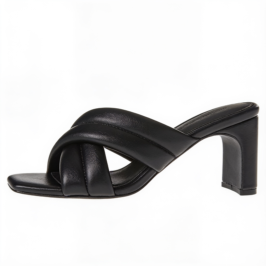 Women's Black Sandals Block Heel Ankle Strap Velcro – fond blanc