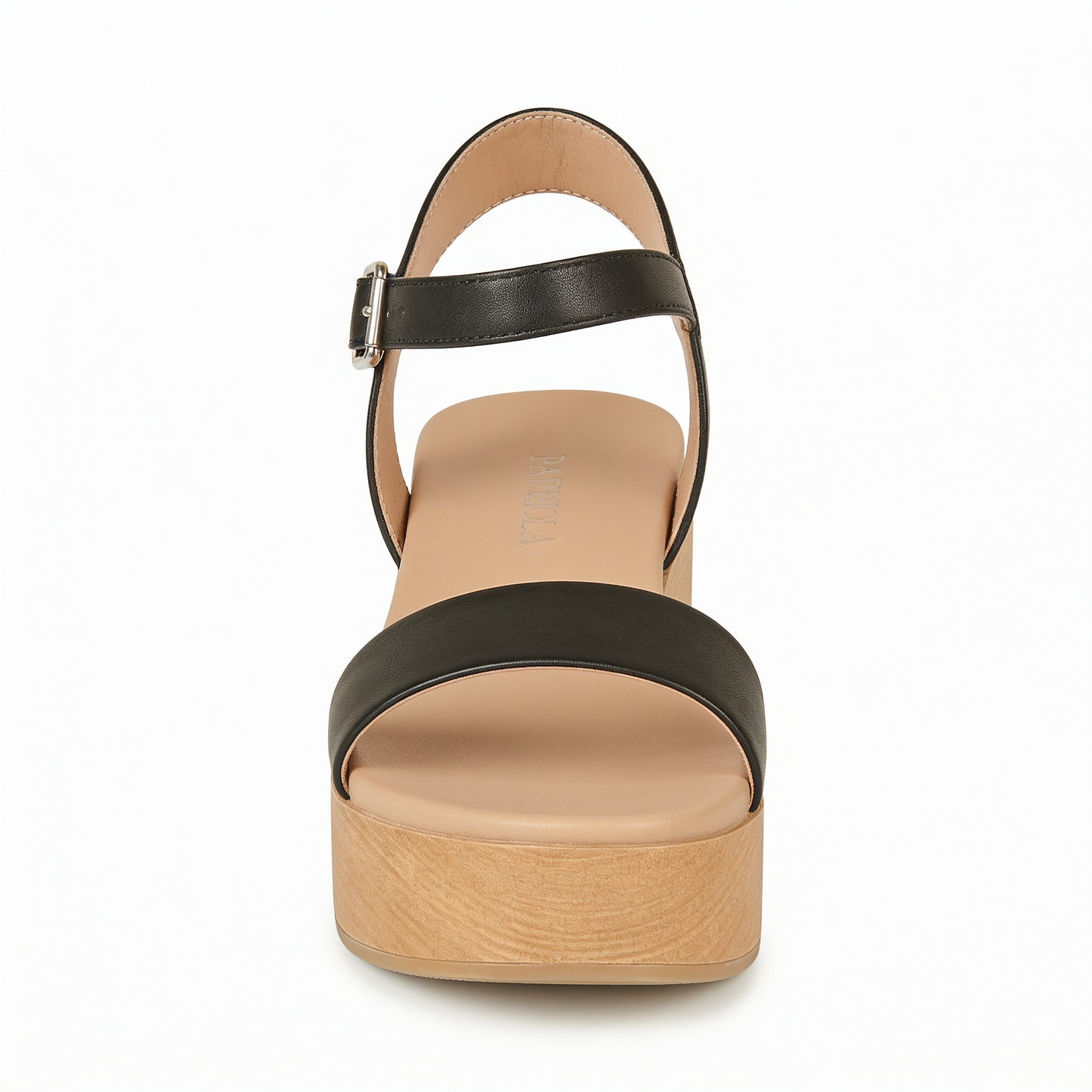 Women's Black Platform Sandals Wood Effect Design – fond blanc