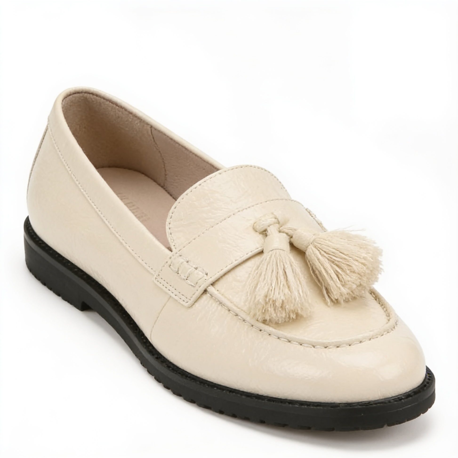 Women's Beige Loafers With Tassel Detail Synthetic Leather – fond blanc