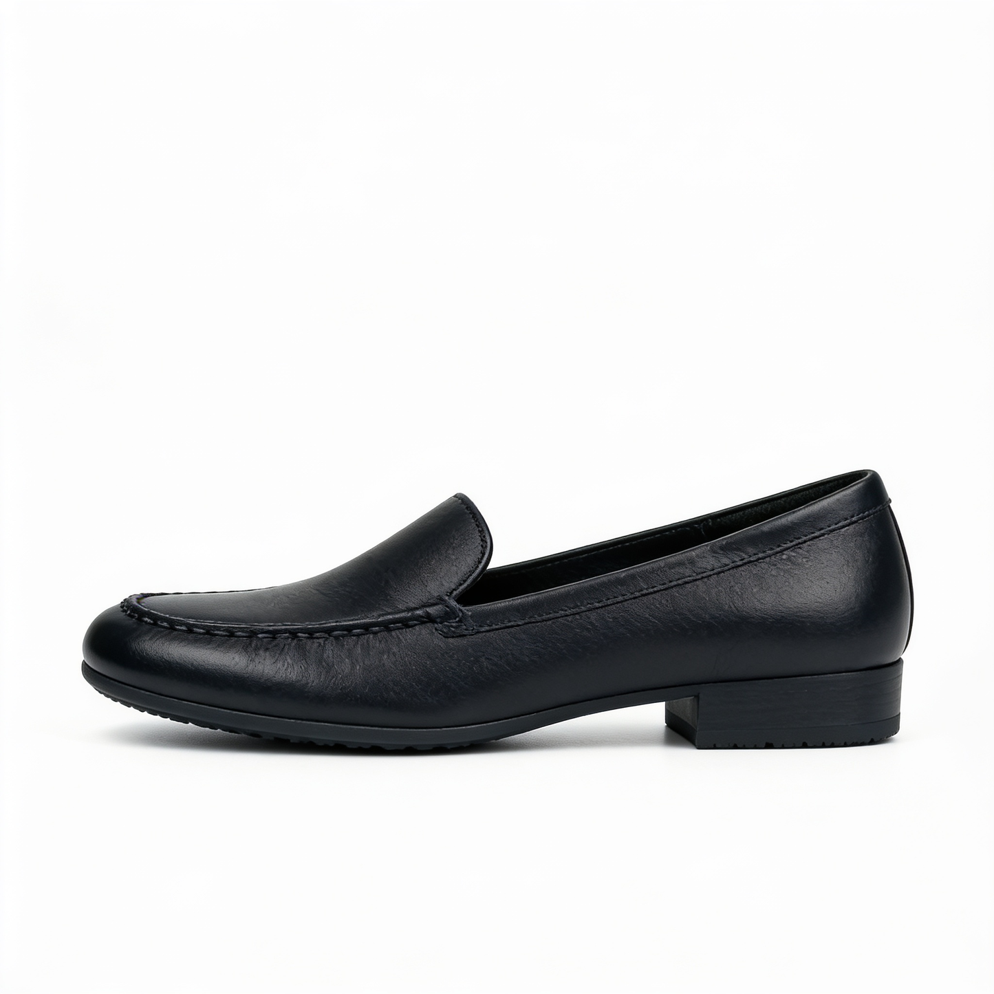Mocassins Femme Noirs à Talon Bas - Semelle Caoutchouc - Confort Rembourré - Sans Lacets – fond blanc