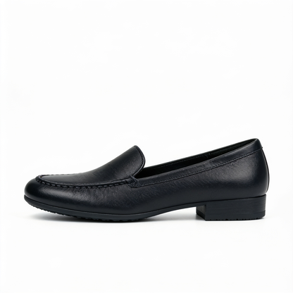 Mocassins Femme Noirs à Talon Bas - Semelle Caoutchouc - Confort Rembourré - Sans Lacets – fond blanc