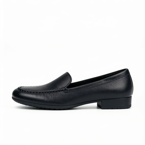 Mocassins Femme Noirs à Talon Bas - Semelle Caoutchouc - Confort Rembourré - Sans Lacets – fond blanc