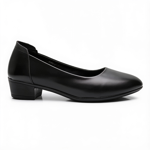 Chaussures Femme en Cuir Noir à Talon Carré - Bout Rond - Fermeture Classique – fond blanc