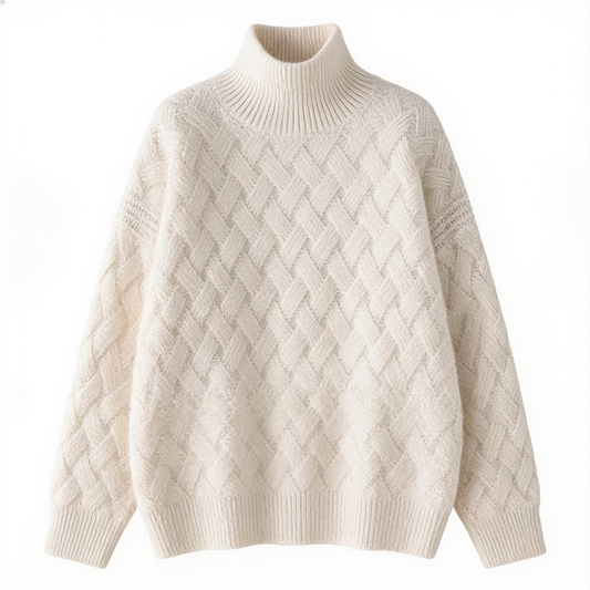 Élégance Pure – pull col roulé femme – fond blanc