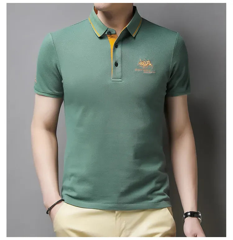 Polo homme coton spandex col classique brodé manches courtes