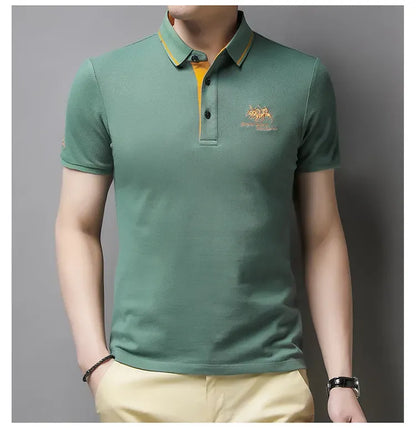 Polo homme coton spandex col classique brodé manches courtes