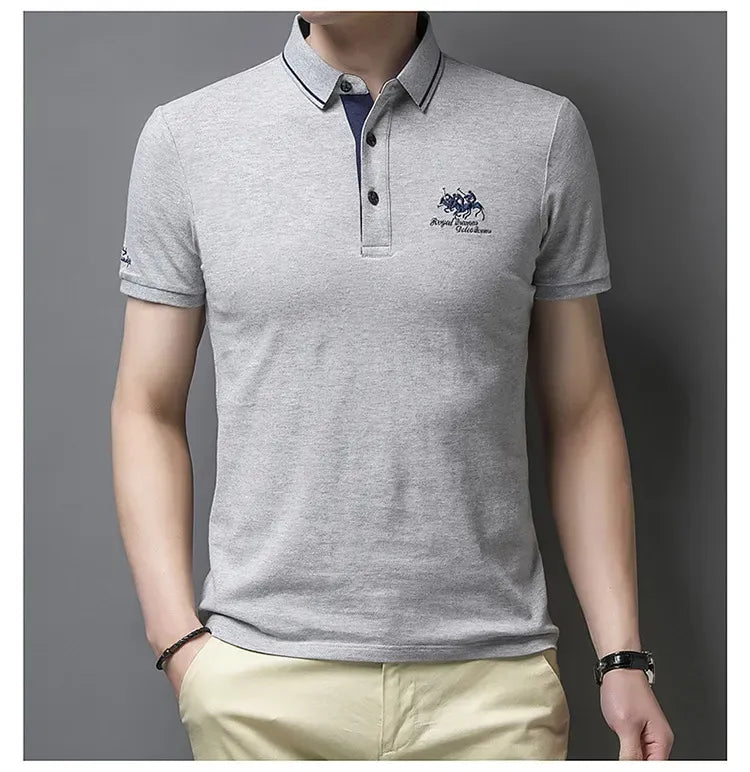 Polo homme coton spandex col classique brodé manches courtes