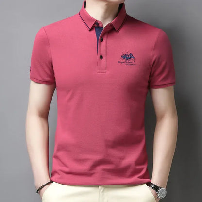 Polo homme coton spandex col classique brodé manches courtes