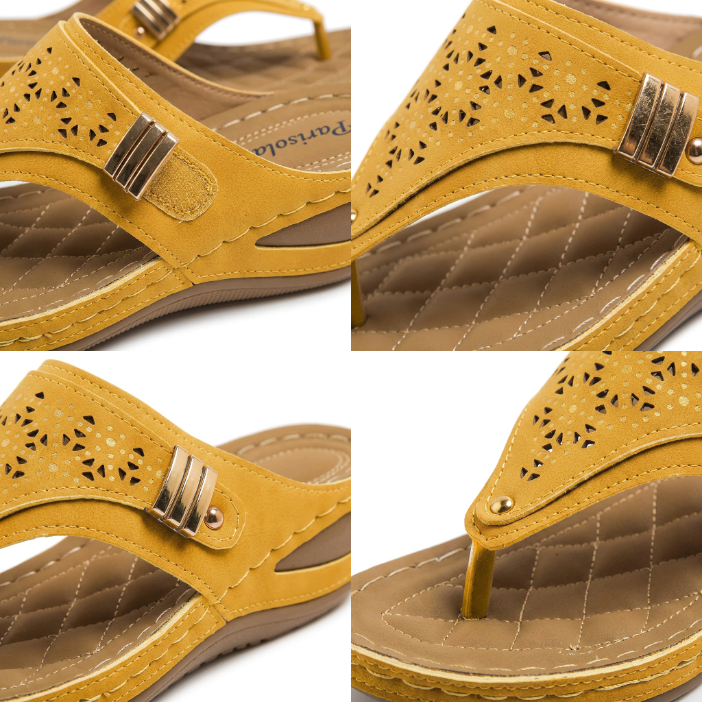 Sandales compensées femme jaune tige perforée bride cheville