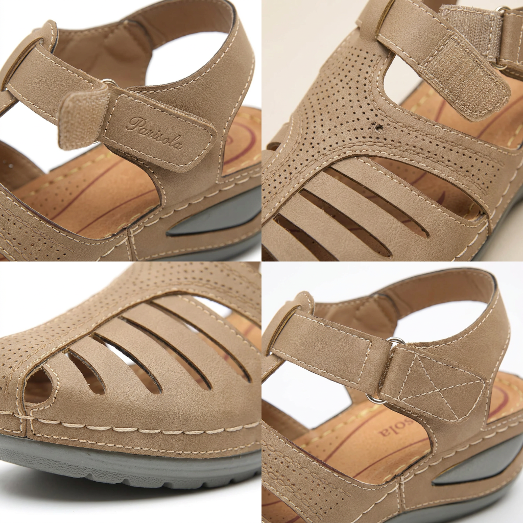 Sandales compensées fermées femme beige fermeture velcro