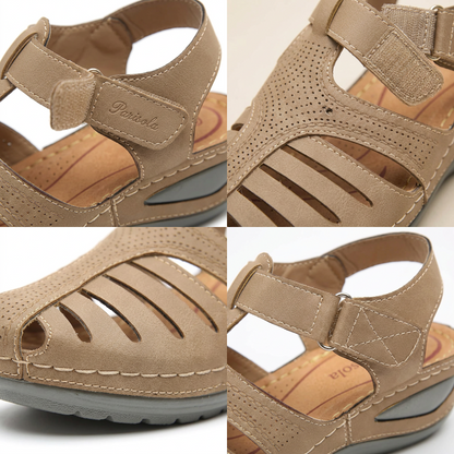 Sandales compensées fermées femme beige fermeture velcro