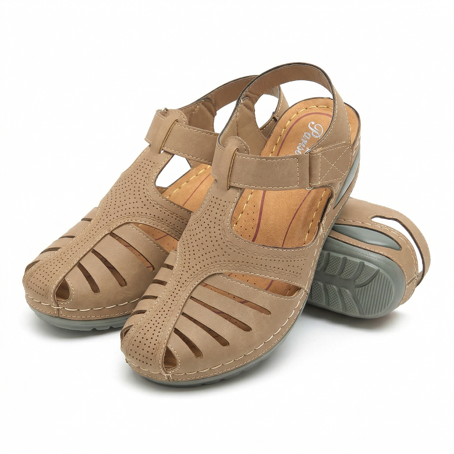 Sandales compensées fermées femme beige fermeture velcro