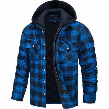 Veste à capuche homme carreaux flanelle chaude boutons