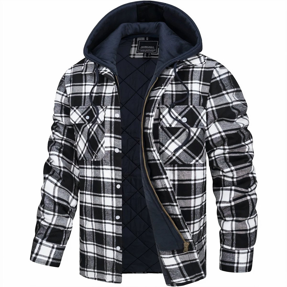 Veste à capuche homme carreaux flanelle chaude boutons