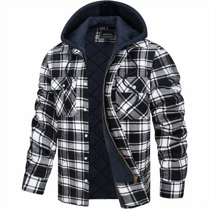 Veste à capuche homme carreaux flanelle chaude boutons