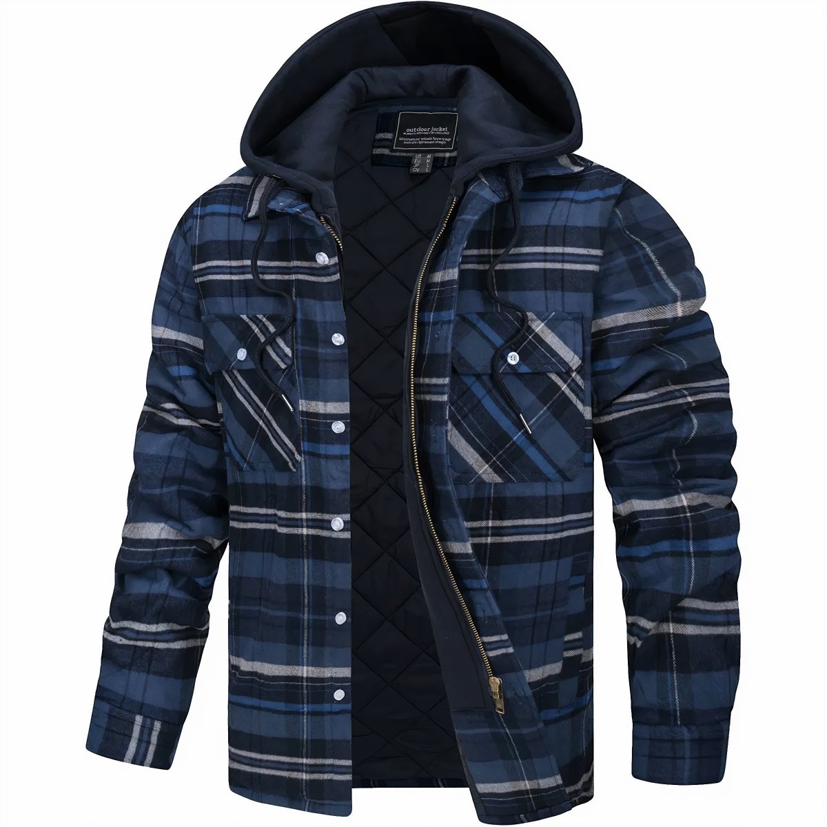 Veste à capuche homme carreaux flanelle chaude boutons