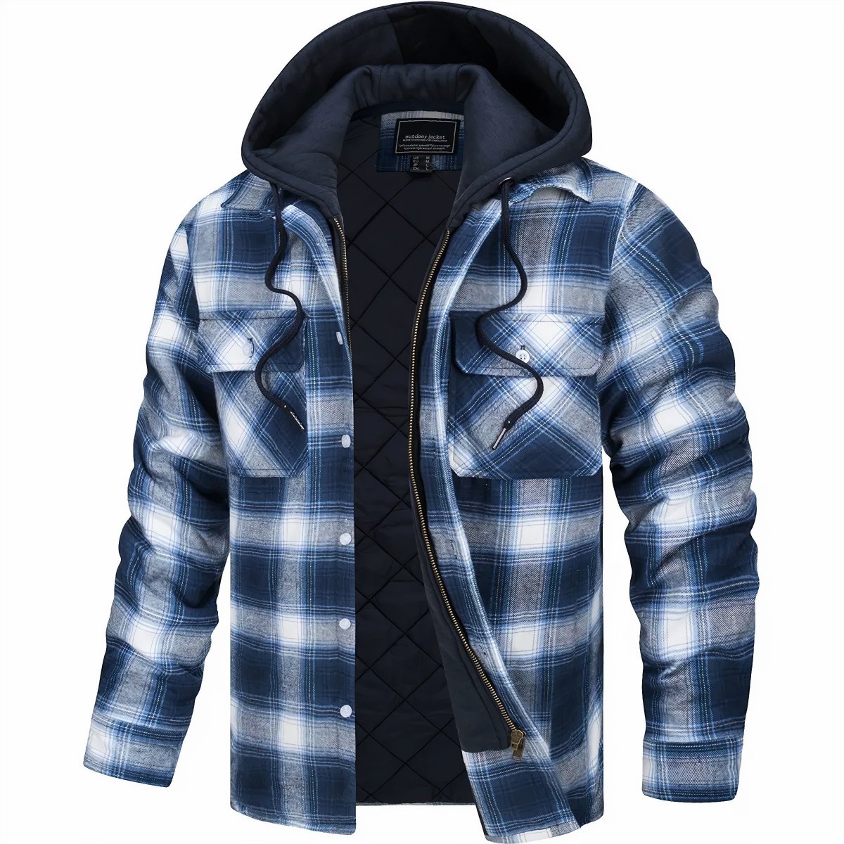 Veste à capuche homme carreaux flanelle chaude boutons