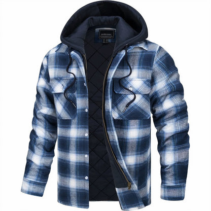 Veste à capuche homme carreaux flanelle chaude boutons