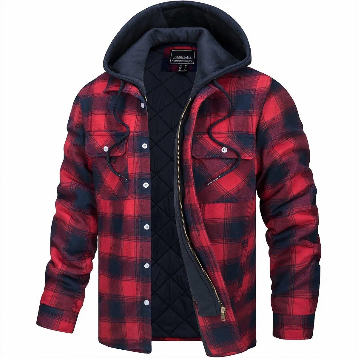 Veste à capuche homme carreaux flanelle chaude boutons