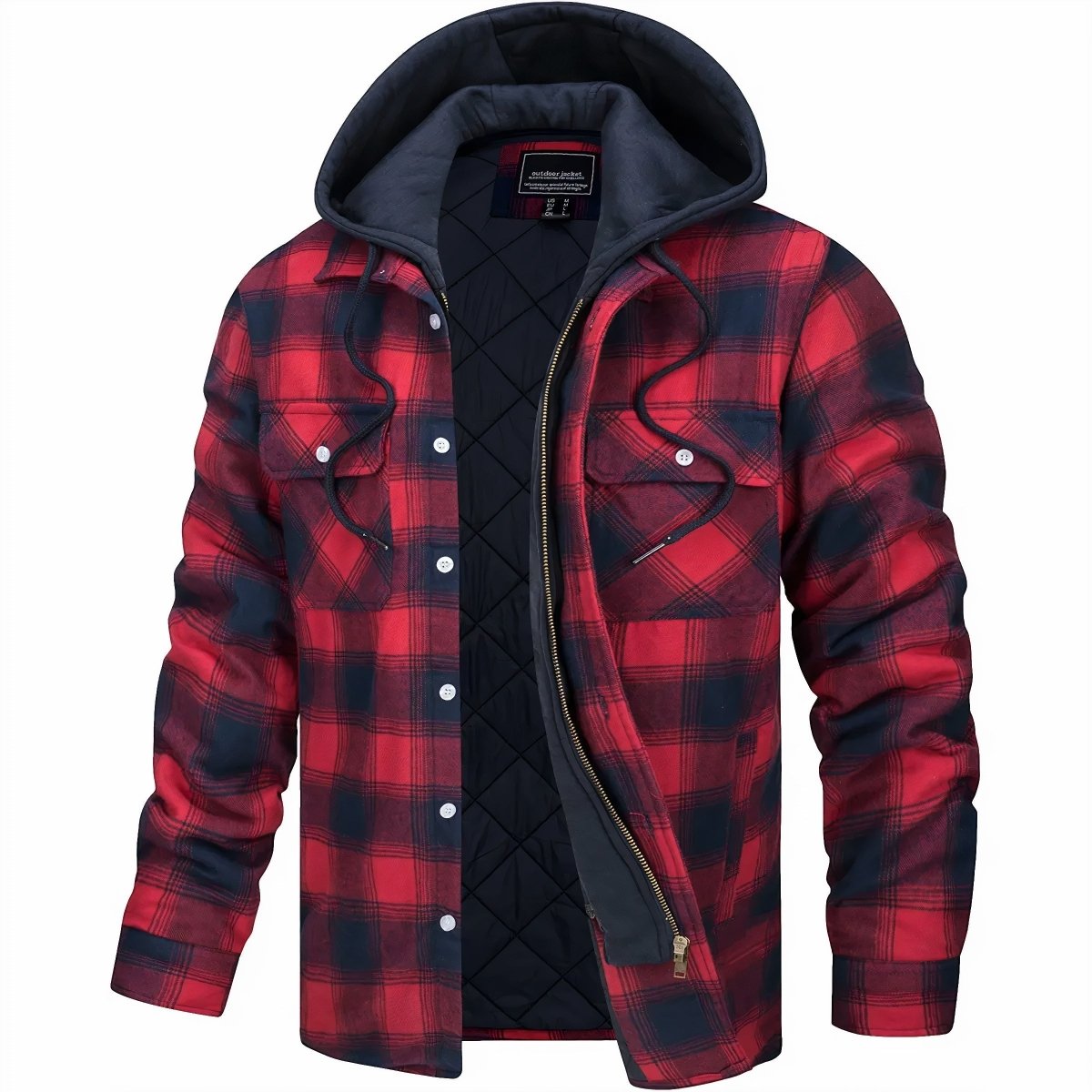 Veste à capuche homme carreaux flanelle chaude boutons