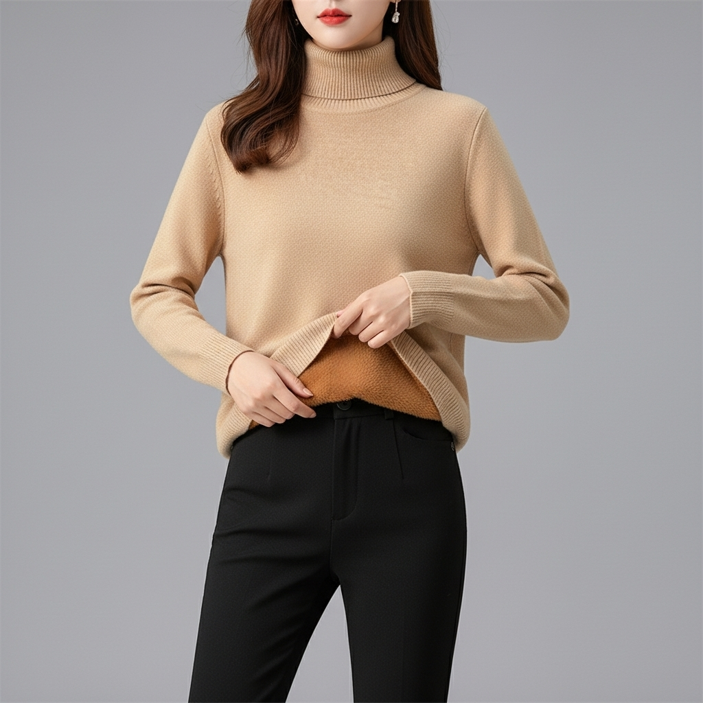 Pull col roulé femme polaire chaud manches longues
