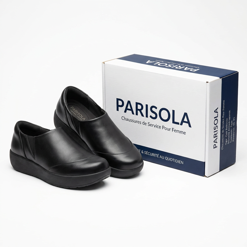Chaussures de service femme slip-on noires semelle antidérapante
