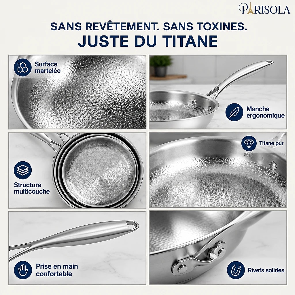 Poêle En Titane Antiadhésive Sans Revêtement