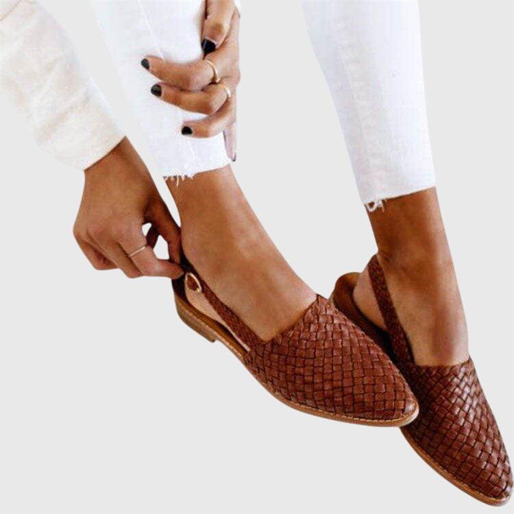 Sandales Plates Cuir Tressé Femme