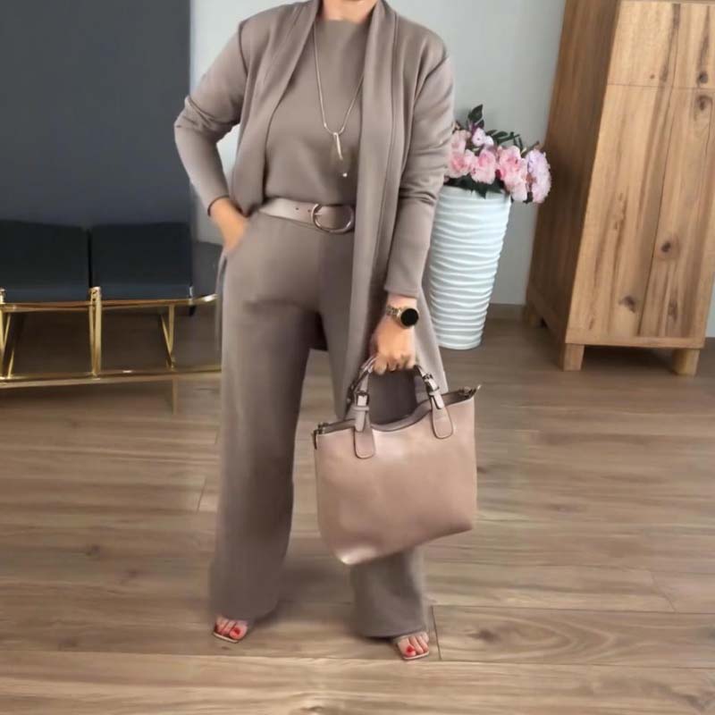 Ensemble femme élégant trois pièces veste haut pantalon