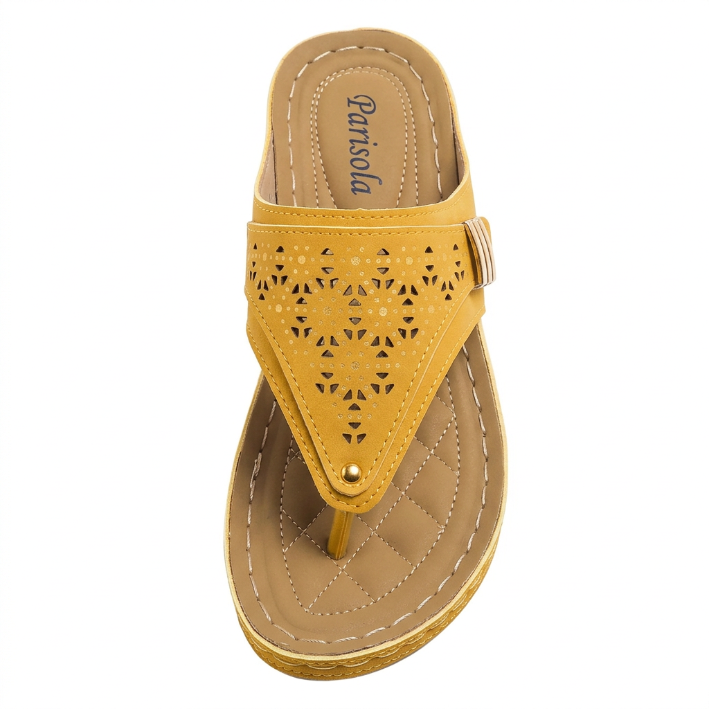 Sandales compensées femme jaune tige perforée bride cheville