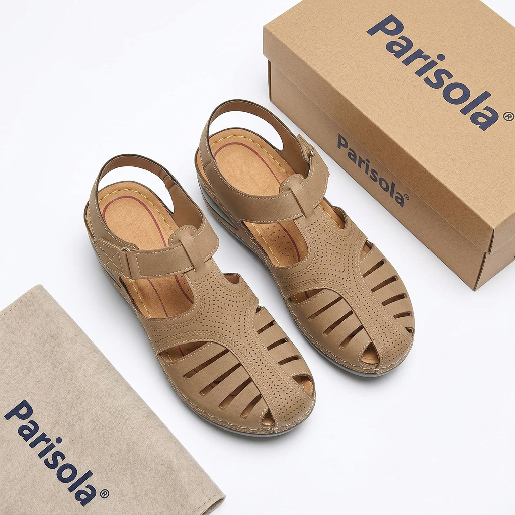Sandales compensées fermées femme beige fermeture velcro