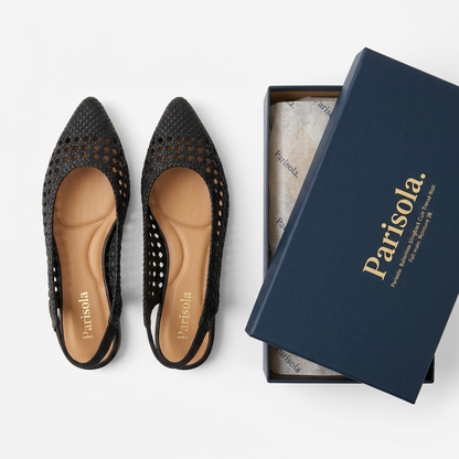 Ballerines femme cuir tressé noir bride arrière bout rond confort