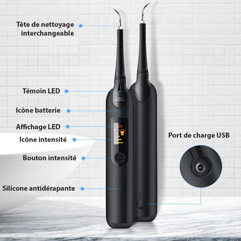 Détartreur dentaire électrique ultrasons IPX6 5 niveaux USB