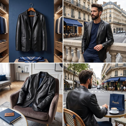 Blazer homme cuir synthétique élégant coupe ajustée col en V