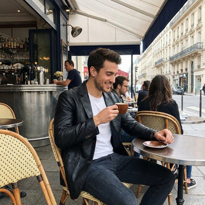 Blazer homme cuir synthétique élégant coupe ajustée col en V