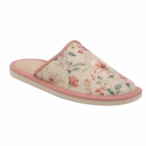 Chaussons femme cuir synthétique motif floral slip-on intérieur extérieur