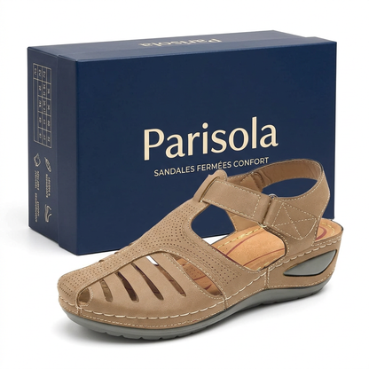 Sandales compensées fermées femme beige fermeture velcro
