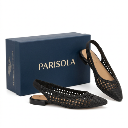Ballerines femme cuir tressé noir bride arrière bout rond confort