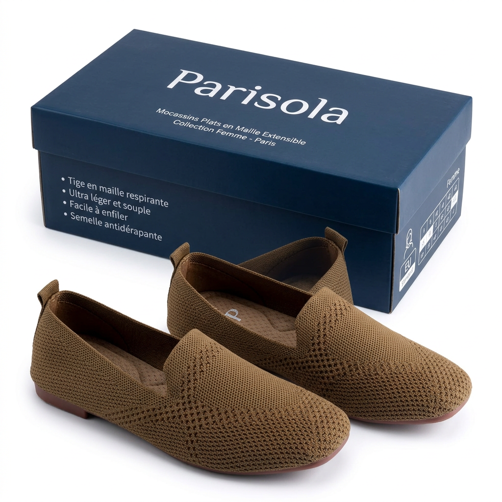 Mocassins femme maille extensible bout rond semelle caoutchouc antidérapante