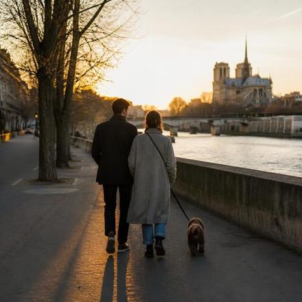 Promenade avec un chien sur les quais de Seine